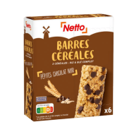 Barre céréales NETTO blé complet pépites choco noir 138g
