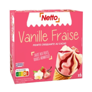 Cône NETTO vanille fraise x6 422g