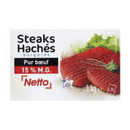 Steak haché NETTO pur boeuf 15% m.g x10 1kg