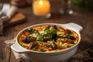 Moules à l'ail en gratin